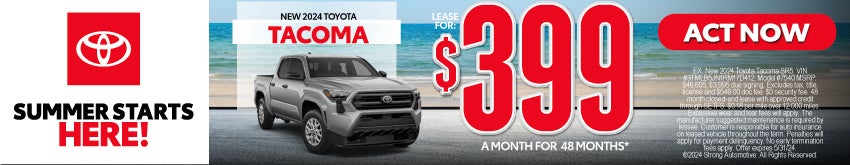 New 2024 Toyota Tacoma $399/mo. for 36 mos. Act Now.