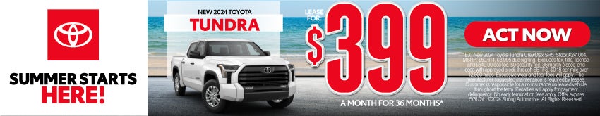 New 2024 Toyota Tundra $399/mo. for 36 mos. Act Now.