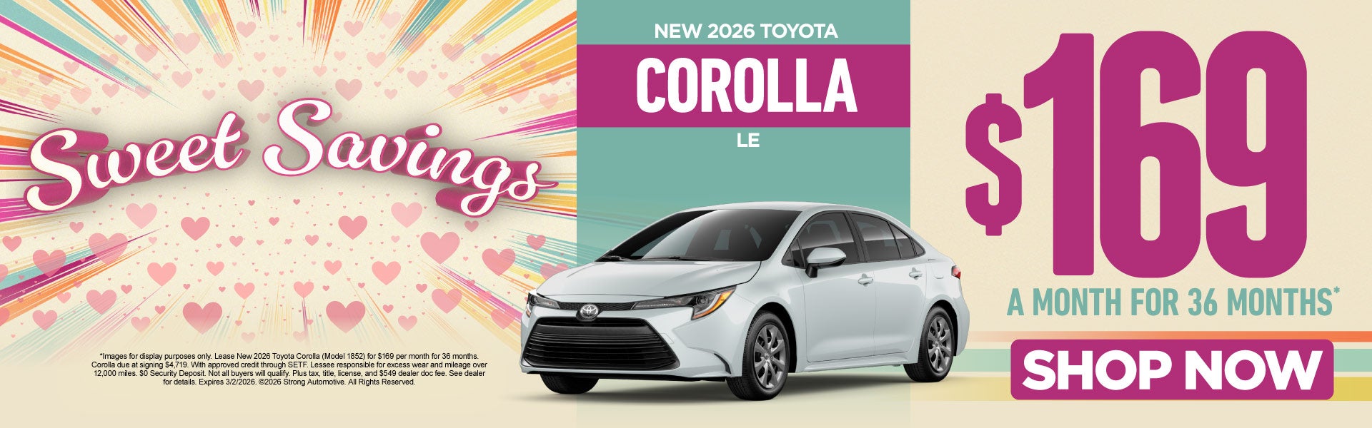 NEW 2026 TOYOTA COROLLA LE 	"$169/mo for 36 months* "