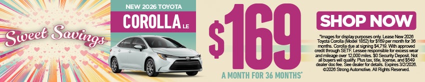NEW 2026 TOYOTA COROLLA LE "$169/mo for 36 months* "