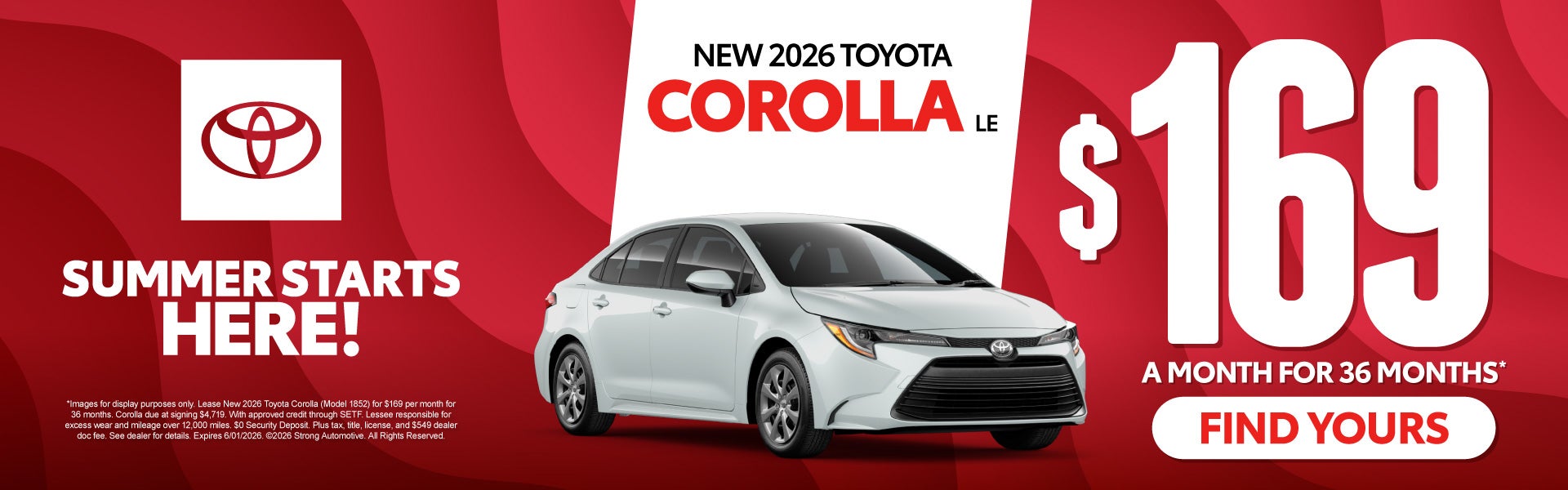 New 2026 Toyota Corolla LE $169/mo for 36 months*