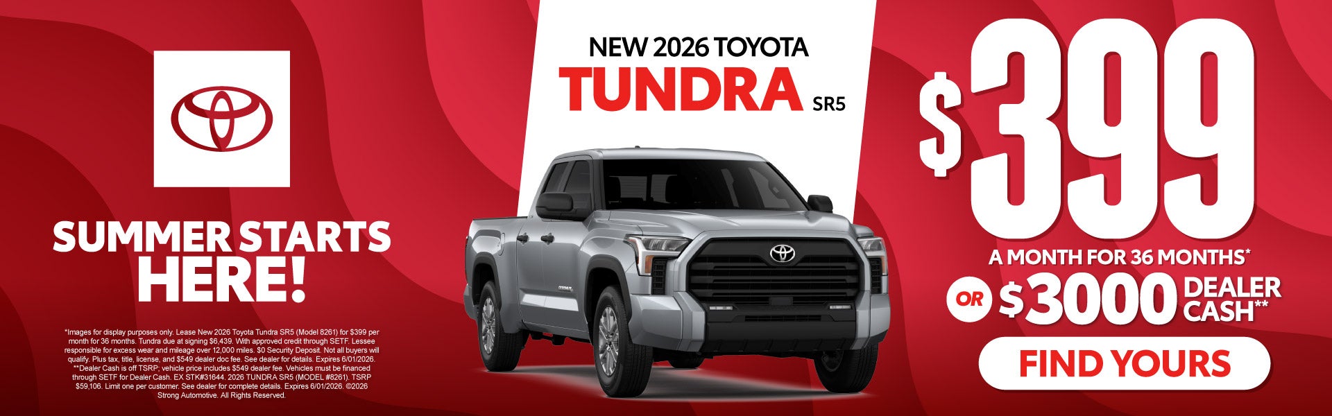 New 2026 Toyota Tundra SR5 $399/mo for 36 months*