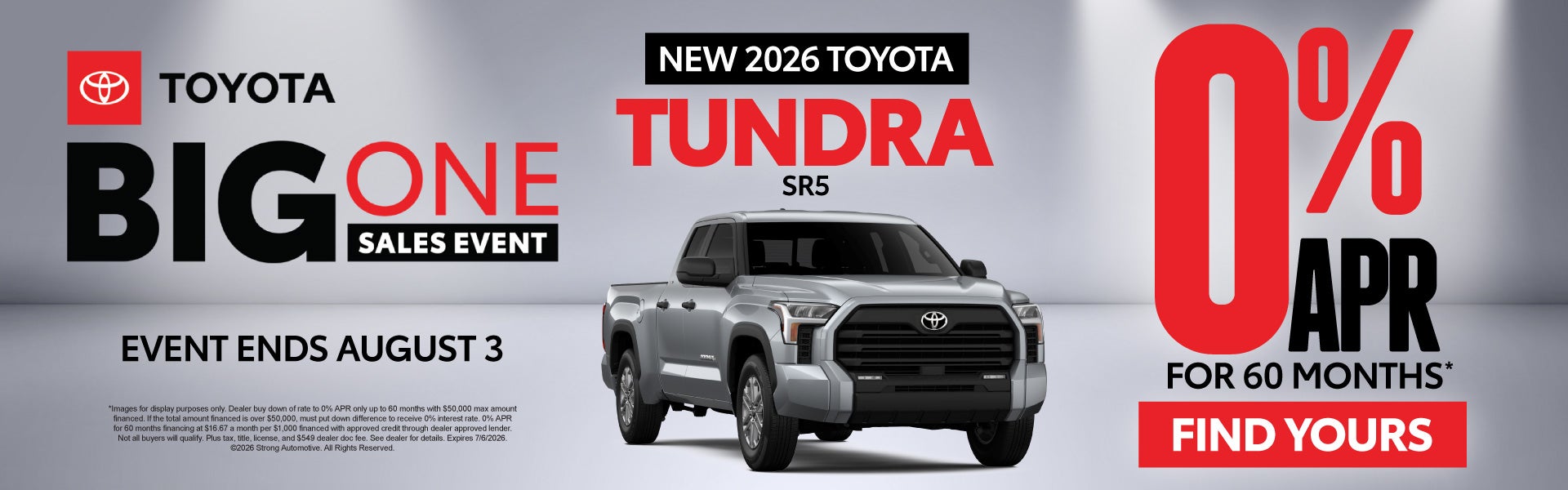 NEW 2026 TOYOTA TUNDRA SR5	0% APR / 60 MONTHS*