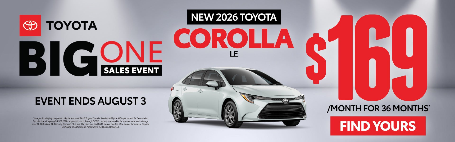 NEW 2026 TOYOTA COROLLA LE	$169/mo for 36 months*