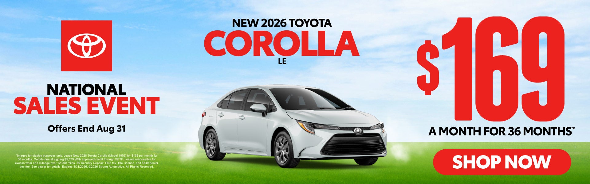 NEW 2026 TOYOTA COROLLA LE	$169/mo for 36 months*
