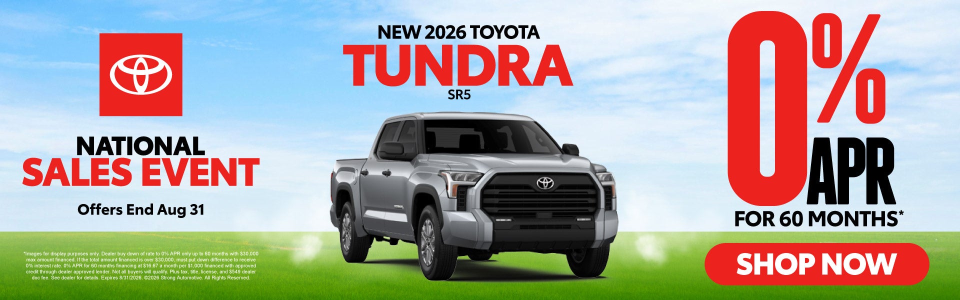 NEW 2026 TOYOTA TUNDRA SR5	0% APR / 60 MONTHS*