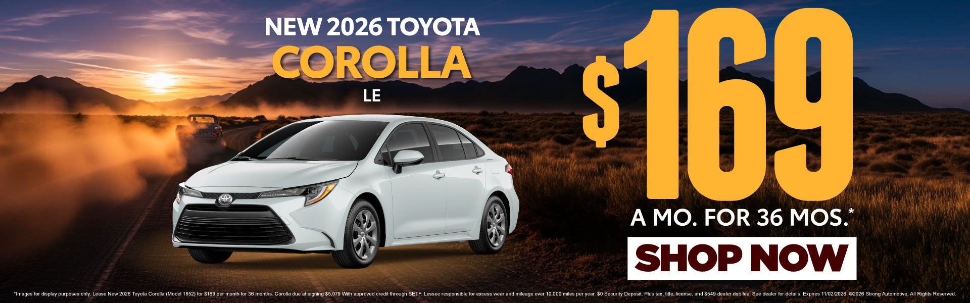 NEW 2026 TOYOTA COROLLA LE	$169/mo for 36 months*
